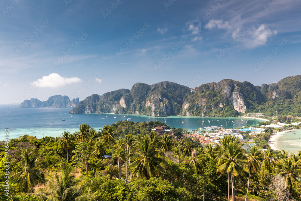 Fototapeta premium Phi-Phi island View tropical island with resorts - Krabi Province thailand
