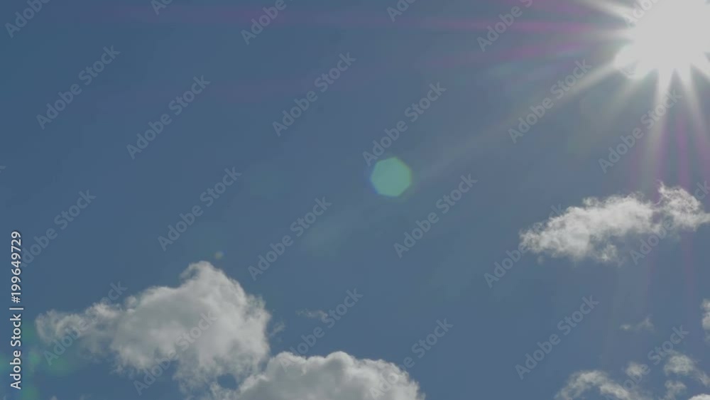 Blue sky with clouds and sun.