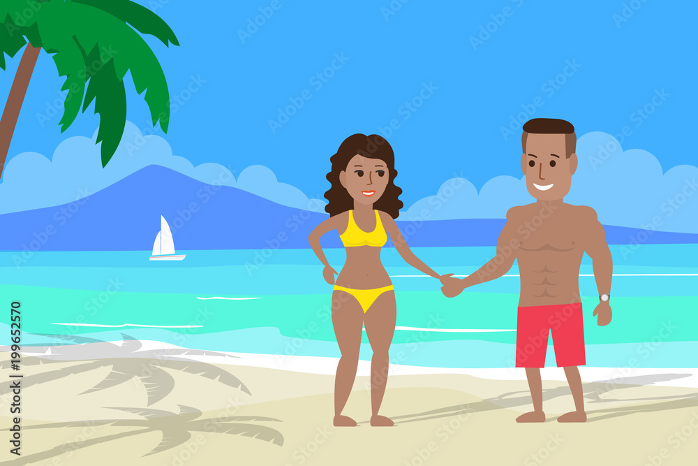 happy african american couple on the tropical beach