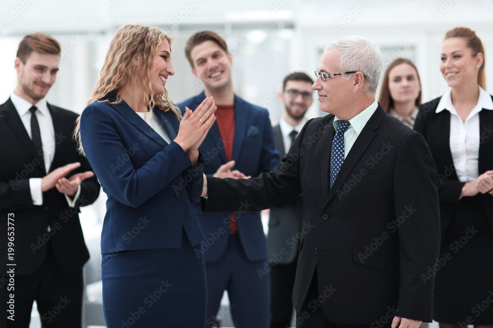 happy business woman and senior business partner happy business woman and senior business partner