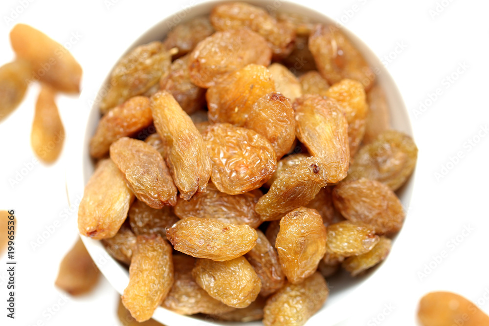 Fototapeta premium Raisins isolated on white background, abjosh