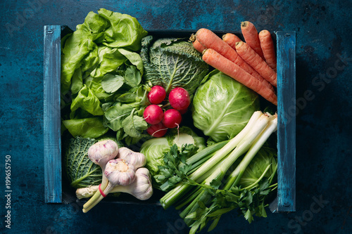 Crate of organic vegetables