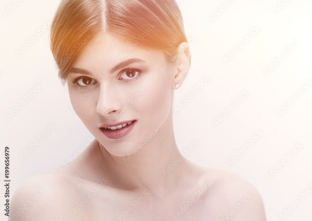 closeup face of a beautiful young woman.