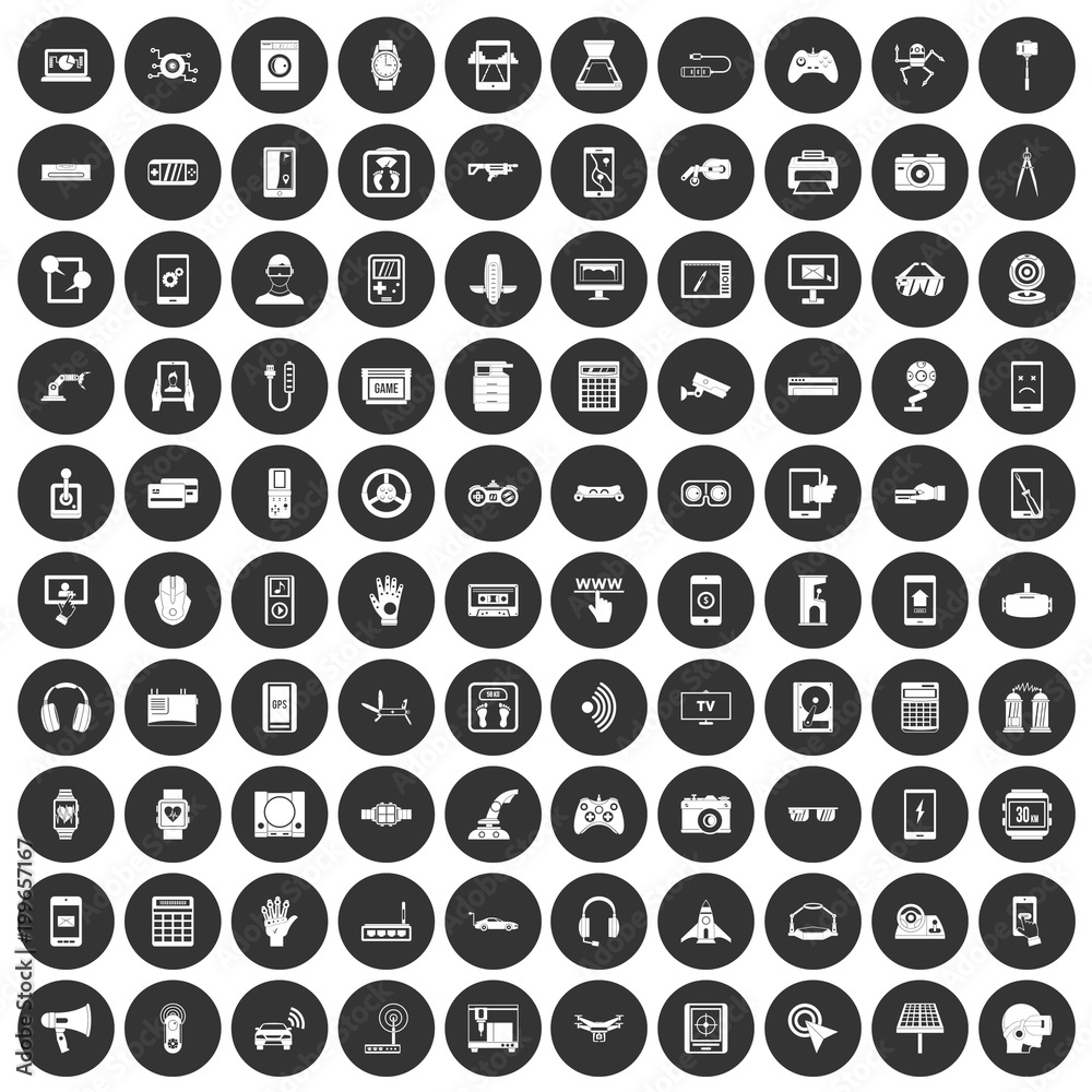 100 adjustment icons set black circle