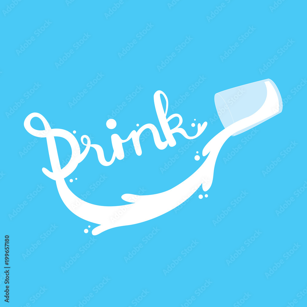 Obraz premium Cartoon cute glass milk, Splash is wold drink vector. Blue background.