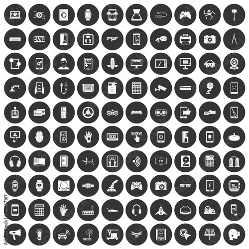 100 adjustment icons set black circle