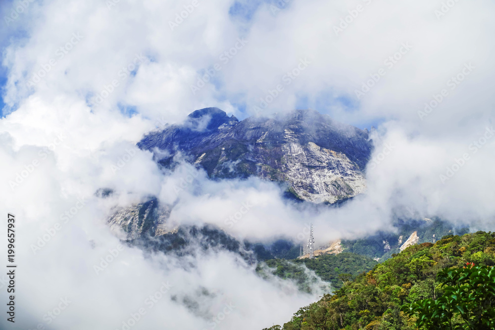 Kinabalu Mountain Peak with Clouds on Borneo Island, Malaysia
