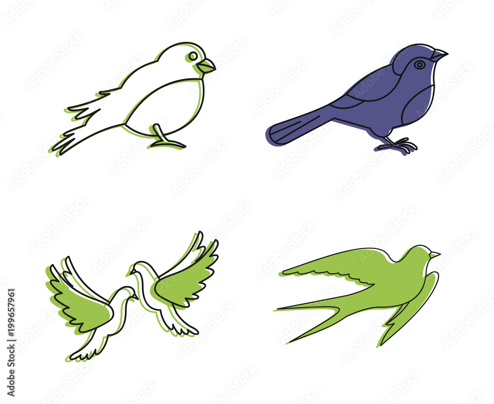 Obraz premium City bird icon set, color outline style
