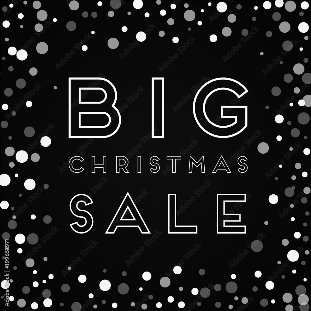 Fototapeta premium Big Christmas Sale greeting card. Falling white dots background. Falling white dots on black background. Splendid vector illustration.