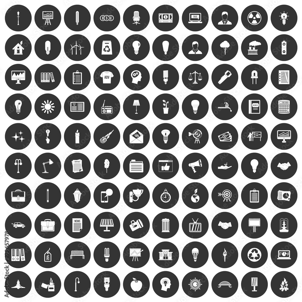 100 lamp icons set black circle 100 lamp icons set black circle