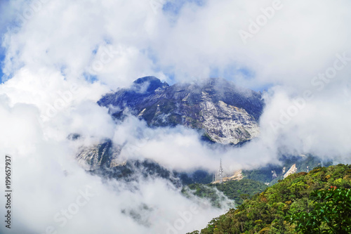 Kinabalu Mountain Peak with Clouds on Borneo Island, Malaysia
