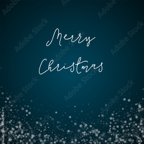 Merry Christmas greeting card. Beautiful snowfall background. Beautiful snowfall on blue background. Wonderful vector illustration.