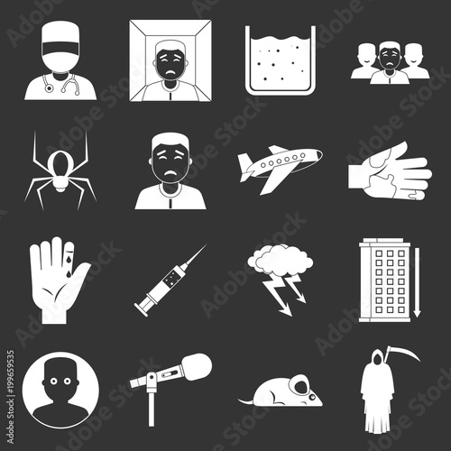 Phobia symbols icons set grey vector