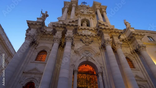 Baroque facade of The Cathedral of Syracuse (Duomo di Siracusa), formally the Cattedrale metropolitana della Nativita di Maria Santissima. Sicily, Italy. photo