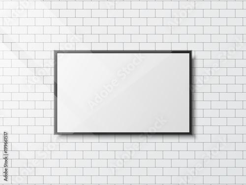 Vector Realistic modern TV screen on surface of the mortar wall