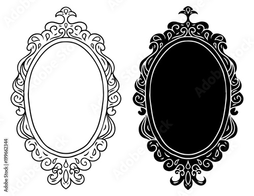 Hand drawn vintage black frames, mirrors set