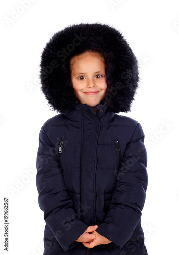 Sheltered girl with black coat and hood