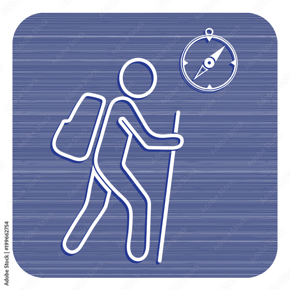 Hiking tourists with compass icon