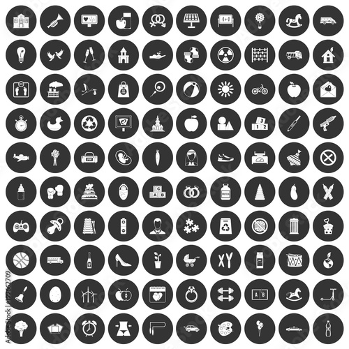 100 maternity leave icons set black circle