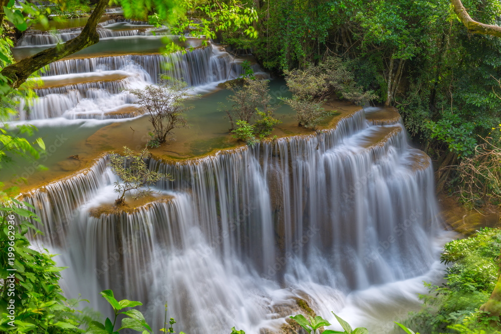 Beautiful Huay Mae Kamin Waterfall in Khuean Srinagarindra National Park, Kanchanaburi Province. Thailand