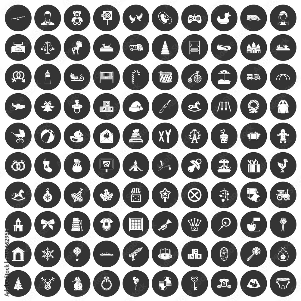 100 baby icons set black circle 100 baby icons set black circle