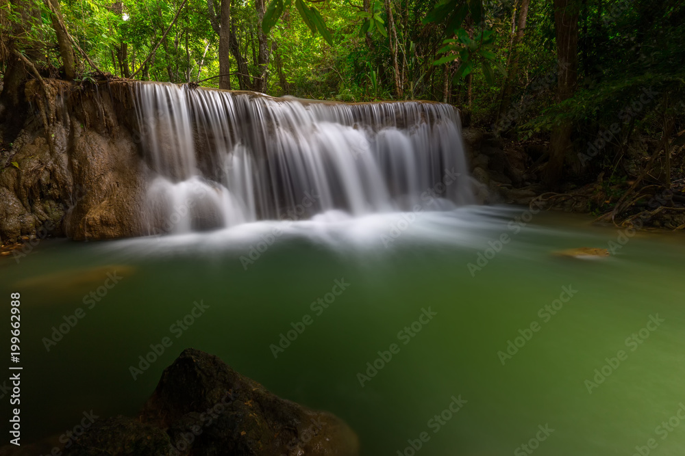 Beautiful Huay Mae Kamin Waterfall in Khuean Srinagarindra National Park, Kanchanaburi Province. Thailand