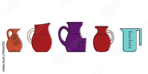 Jug icon set, color outline style