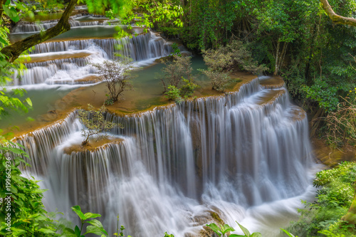 Fototapeta Naklejka Na Ścianę i Meble -  Beautiful Huay Mae Kamin Waterfall in Khuean Srinagarindra National Park, Kanchanaburi Province. Thailand
