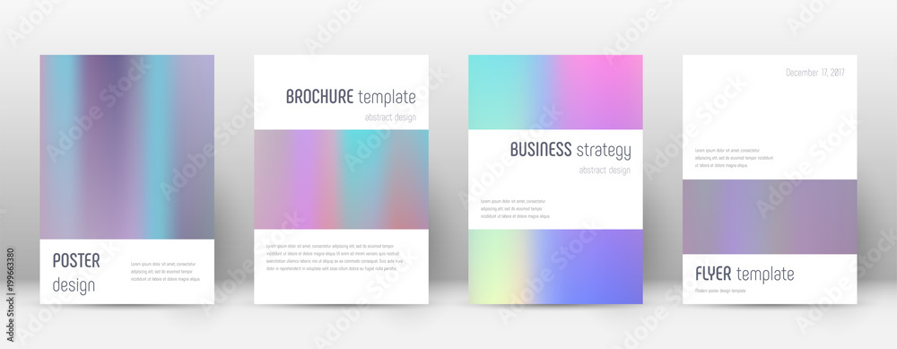 Flyer layout. Minimalistic incredible template for Brochure, Annual Report, Magazine, Poster, Corporate Presentation, Portfolio, Flyer. Astonishing pastel hologram cover page.