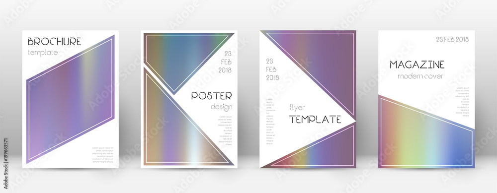 Flyer layout. Triangle posh template for Brochure, Annual Report, Magazine, Poster, Corporate Presentation, Portfolio, Flyer. Beautiful bright hologram cover page.