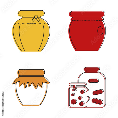 Jar icon set, color outline style