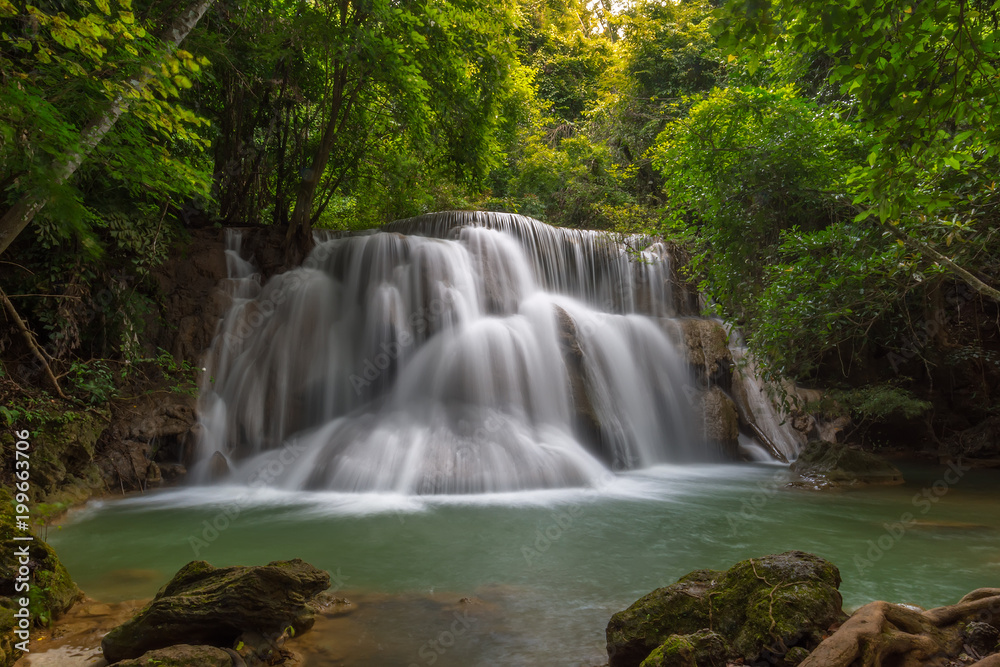 Beautiful Huay Mae Kamin Waterfall in Khuean Srinagarindra National Park, Kanchanaburi Province. Thailand