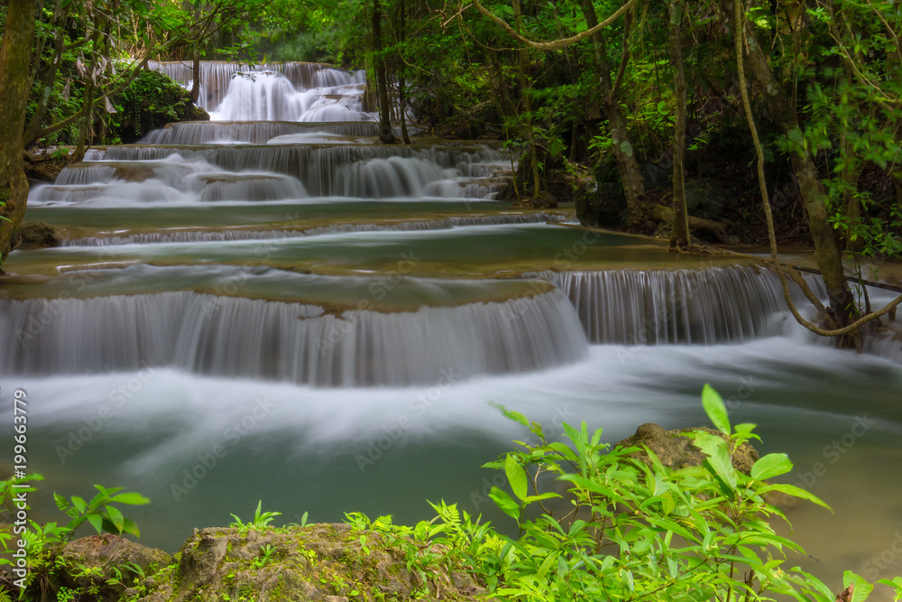 Beautiful Huay Mae Kamin Waterfall in Khuean Srinagarindra National Park, Kanchanaburi Province. Thailand Beautiful Huay Mae Kamin Waterfall in Khuean Srinagarindra National Park, Kanchanaburi Province. Thailand