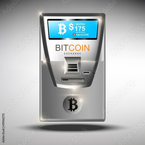 ATM bitcoins cash machine Vector illustration. Crypto currency tranfers concepts. Bitcoin ATM automated machine photo