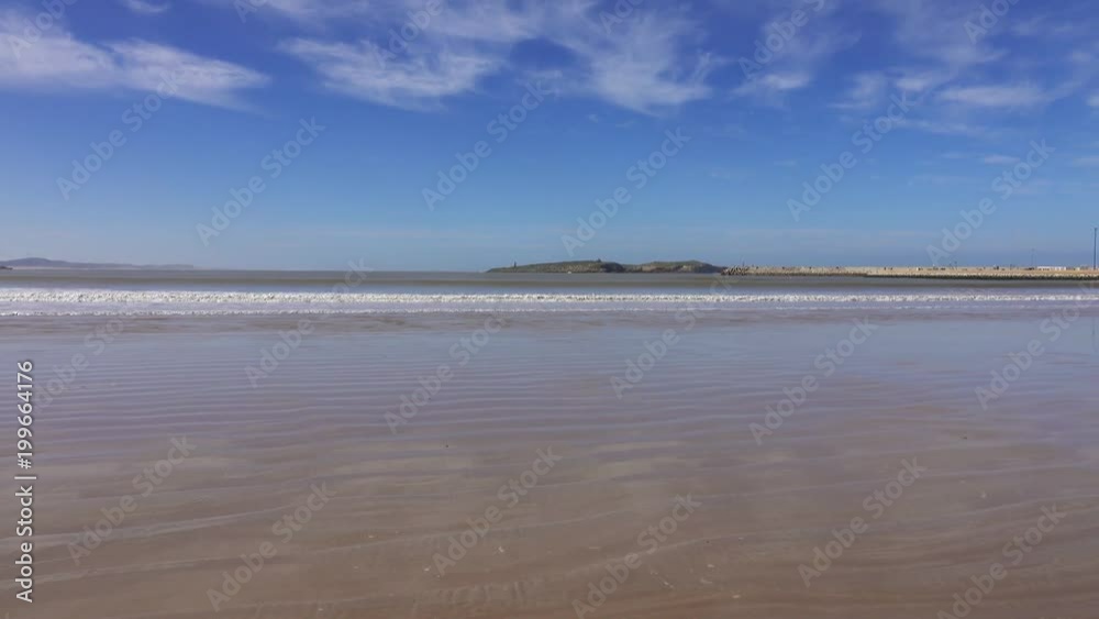 Panorama of atlantic beach in Essaouira, Morocco, Africa, 4k