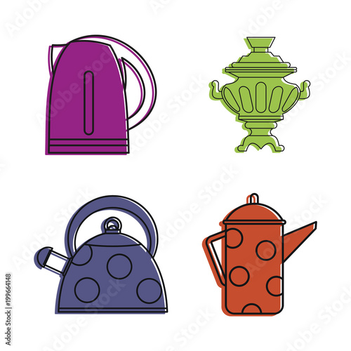 Kettle icon set, color outline style
