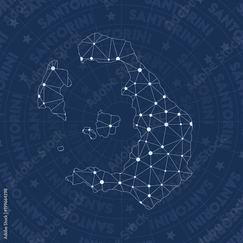 Santorini network, constellation style island map. Lovely space style, modern design. Santorini network map for infographics or presentation.