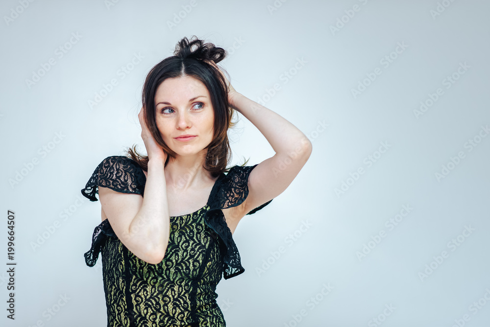 beautiful girl in different clothes shows different emotions on different backgrounds beautiful girl in different clothes shows different emotions on different backgrounds