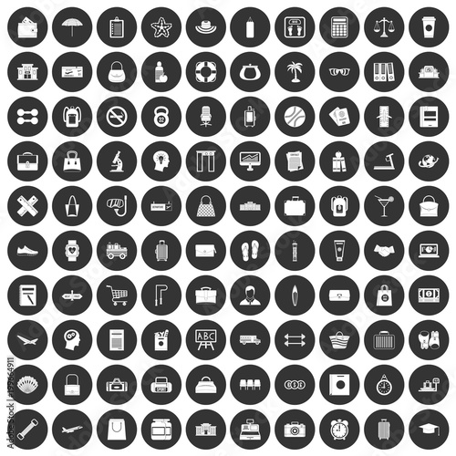 100 bag icons set black circle