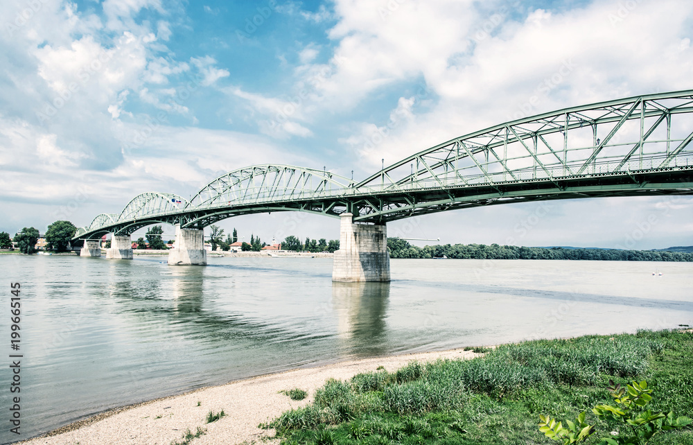 Obraz premium Maria Valeria bridge from Esztergom to Sturovo, retro filter