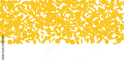 Chinese yuan coins falling. Scattered small CNY coins on white background. Mind-blowing wide top gradient vector illustration. Jackpot or success concept.