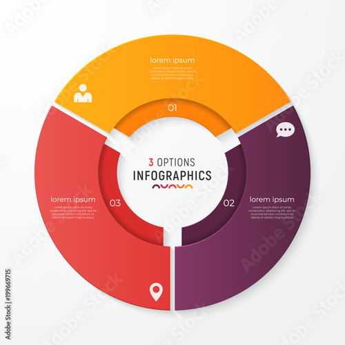 Circle chart template with 3 options. Vector design for infograp