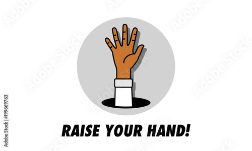 Raise Your Hand Vector Illustration in Flat Line Art Style
