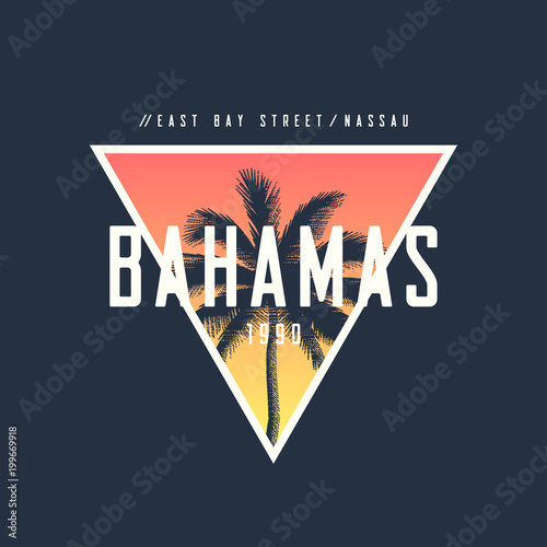 Bahamas Nassau t-shirt and apparel design with rough palm tree, 