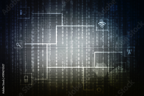 Wallpaper Mural 2d illustration Abstract futuristic electronic circuit technology background
 Torontodigital.ca