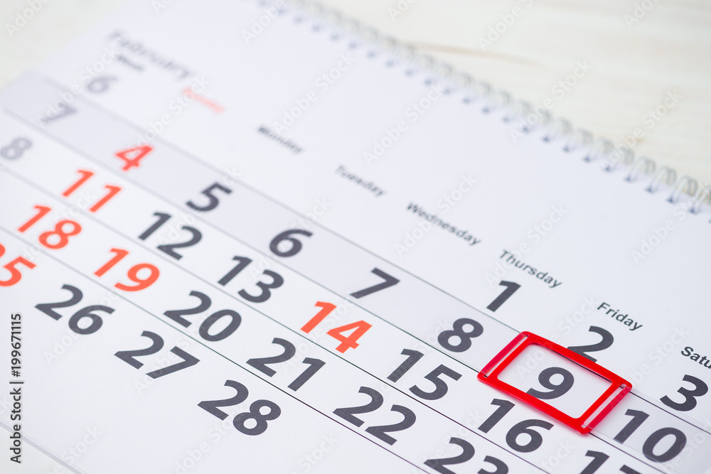 Dentists Day. February 9 mark on the calendar, close-up Dentists Day. February 9 mark on the calendar, close-up