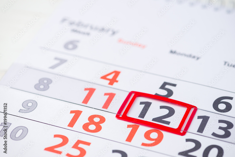 Maslenitsa or Pancake week. February 12 mark on the calendar, close-up Maslenitsa or Pancake week. February 12 mark on the calendar, close-up