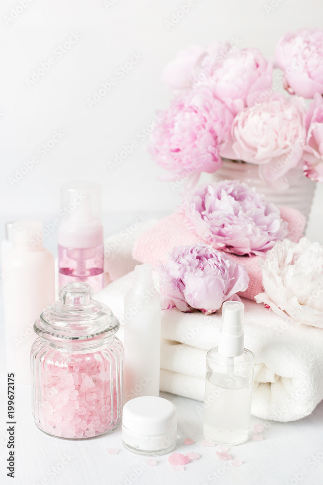 bath and spa with peony flowers beauty products towels bath and spa with peony flowers beauty products towels