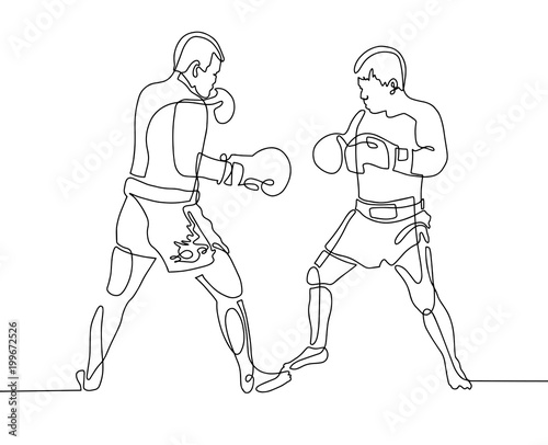 continuous one line drawing two boxers in the ring