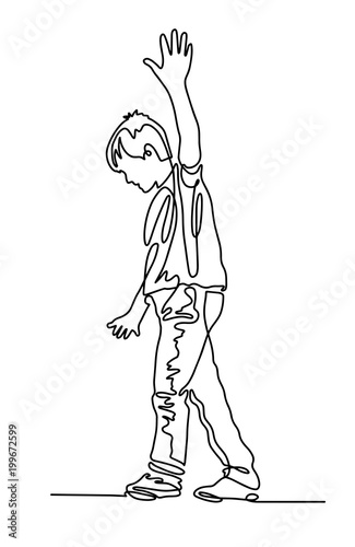 continuous one line drawing of the boy walks along the tightrope